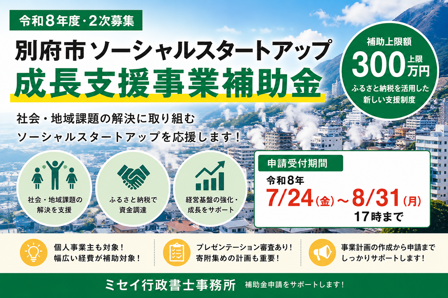 令和8年度・2次募集 別府市ソーシャルスタートアップ成長支援事業補助金 上限300万円