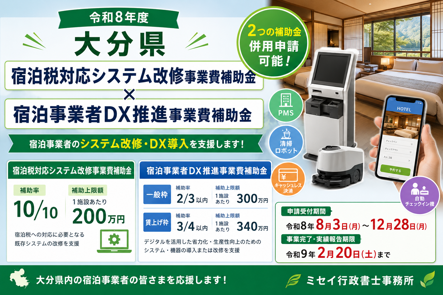 令和8年度大分県宿泊税対応システム改修事業費補助金・宿泊事業者DX推進事業費補助金