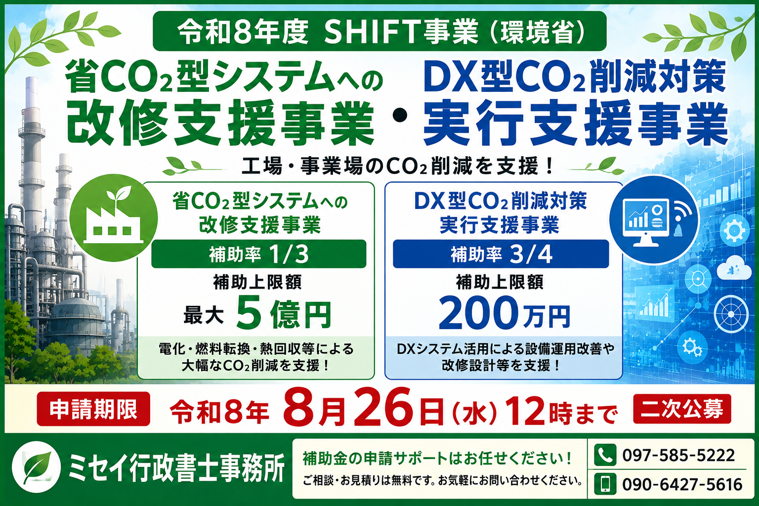 令和8年度SHIFT事業「省CO2型システムへの改修支援事業・DX型CO2削減対策実行支援事業」｜ミセイ行政書士事務所