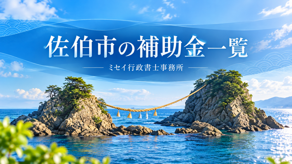 佐伯市の豊後二見ヶ浦を背景にした「佐伯市の補助金一覧」のアイキャッチ画像